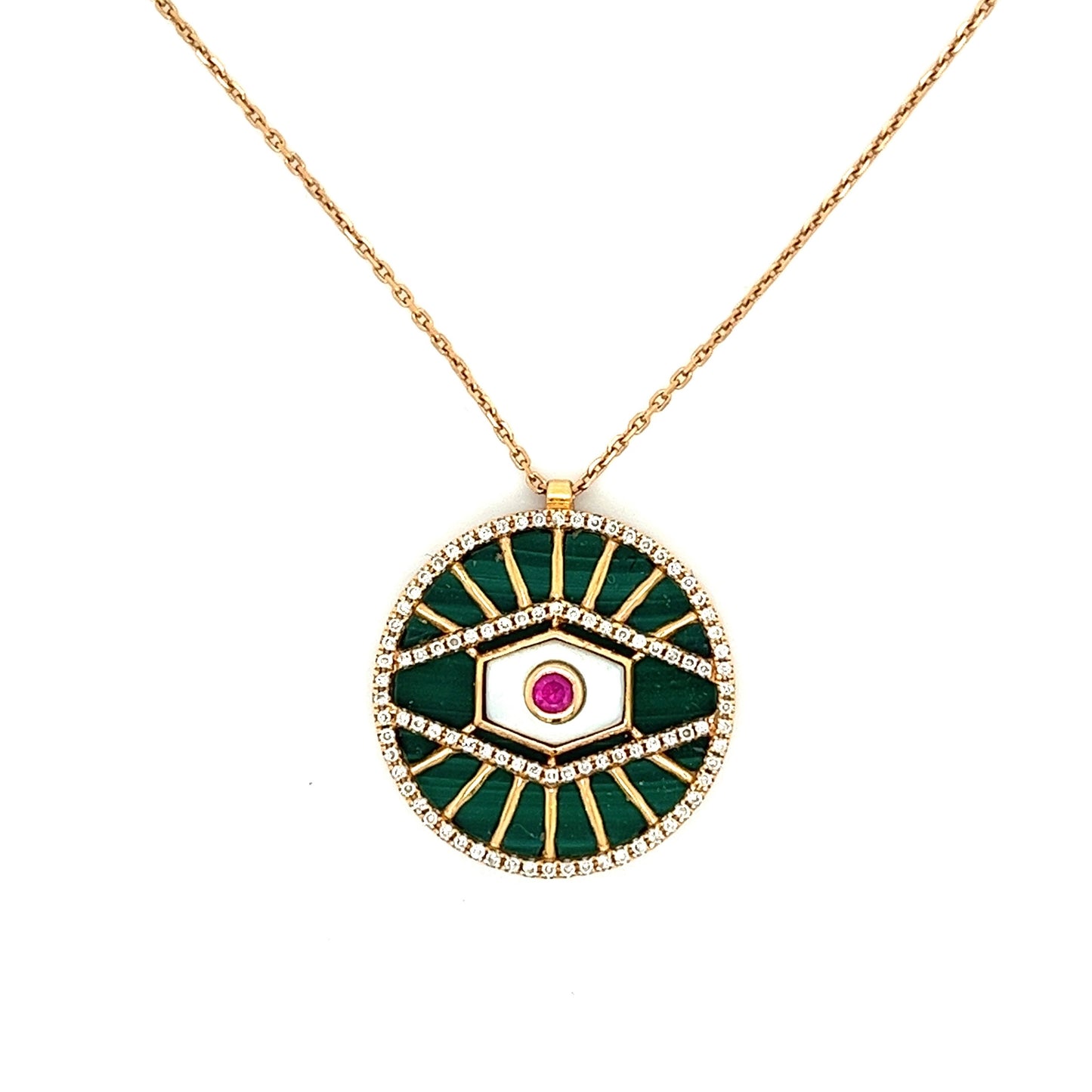 18K Gold Evil Eye Necklace with Turquoise and Diamonds