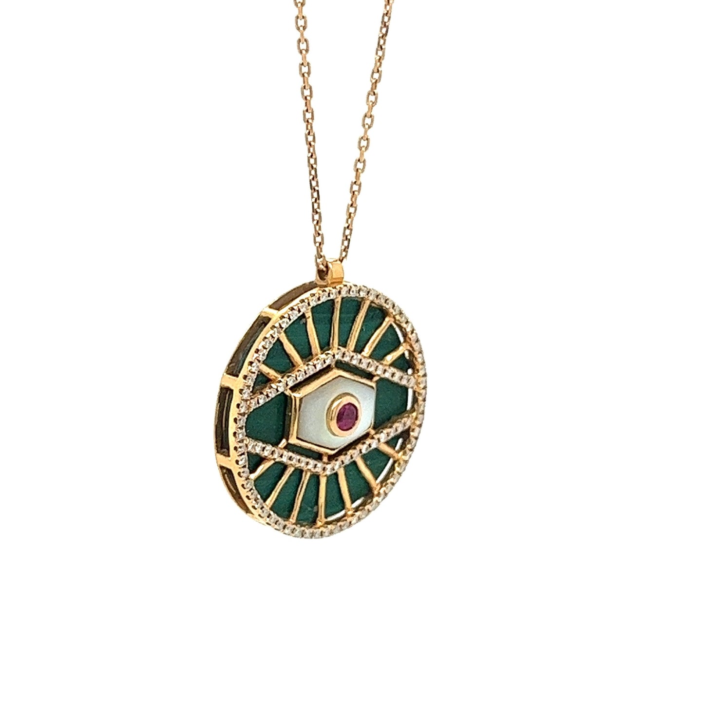 18K Gold Evil Eye Necklace with Turquoise and Diamonds