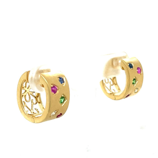 18K Yellow Gold Earrings with Multi-Color Gemstones and Diamonds