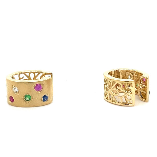 18K Yellow Gold Earrings with Multi-Color Gemstones and Diamonds