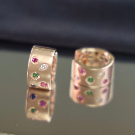 18K Rose Gold Earrings with Multi-Color Gemstones and Diamonds