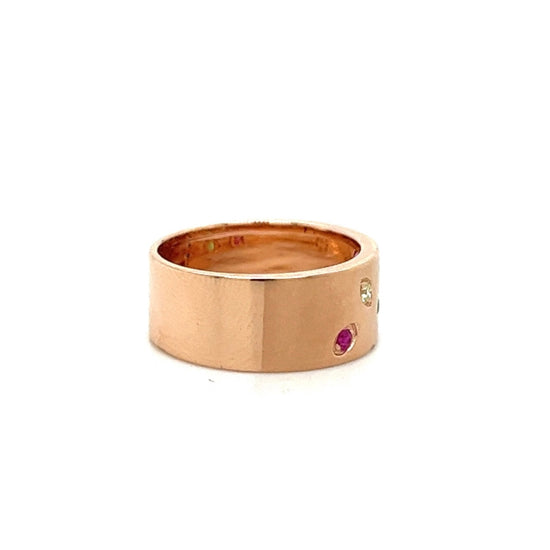 18K Rose Gold Ring with Multi-Color Gemstones and Diamonds