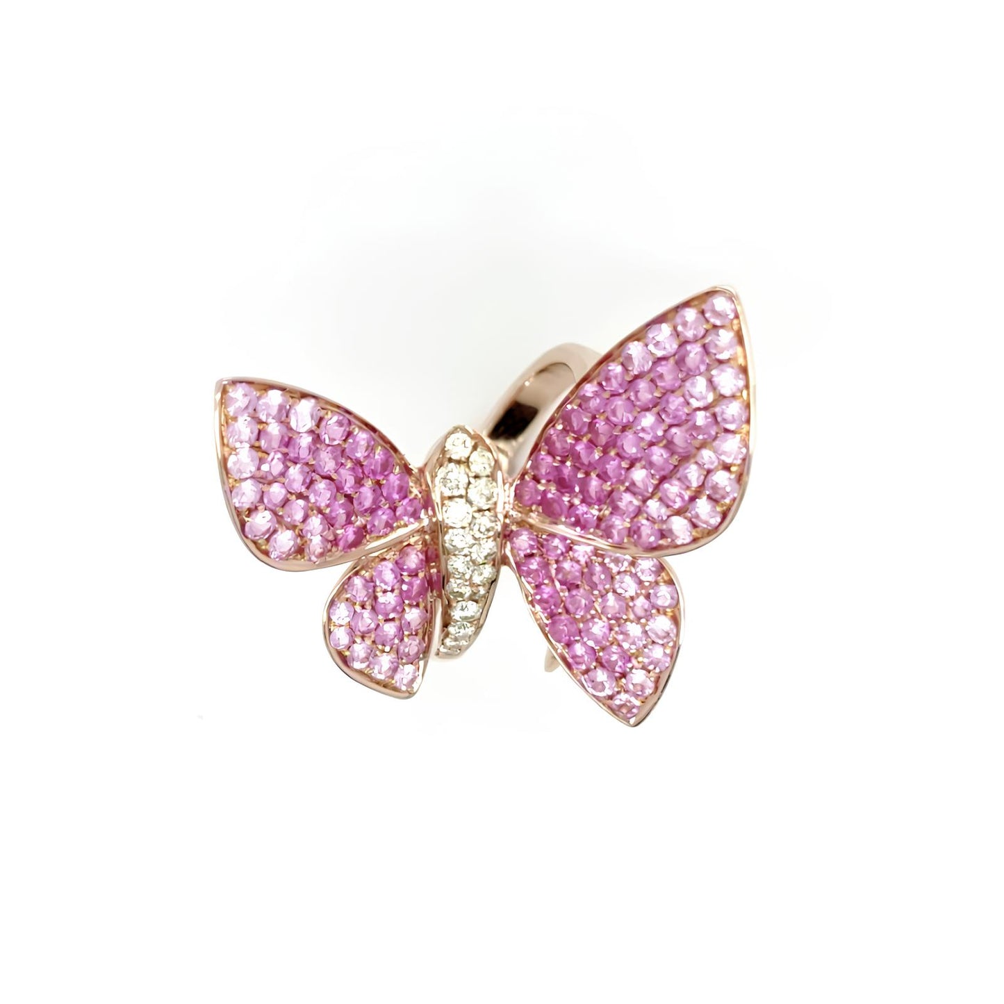 18K Gold Butterfly Ring with Diamonds and Sapphires