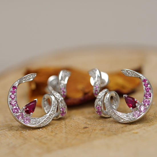 CONCERTO - 18K White Gold Ruby Pink Sapphire Diamond Earring