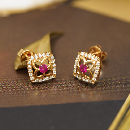LEGACY- 18K Rose Gold Ruby and Diamond Earrings