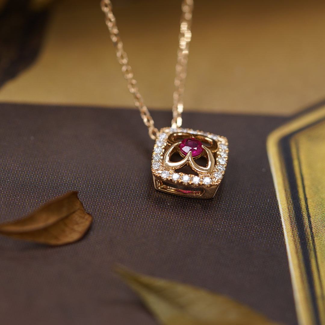 THIALH - 瑰寶系列 - 18k玫瑰金紅寶石鑽石項鍊