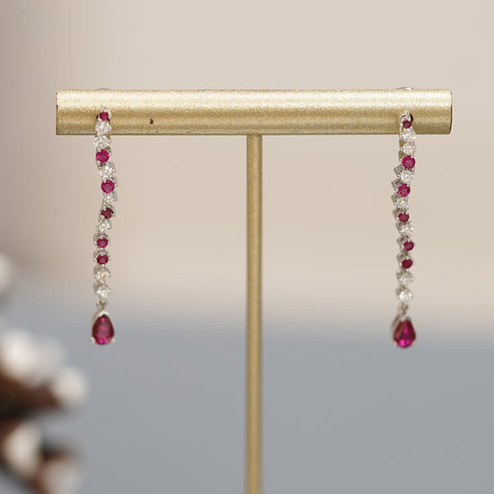 LEGACY- 18K White Gold Ruby and Diamond Drop Earrings