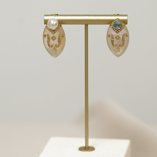 THIALH - CONCERTO - 18K Yellow Gold Topaz Akoya Pear Diamond Earrings