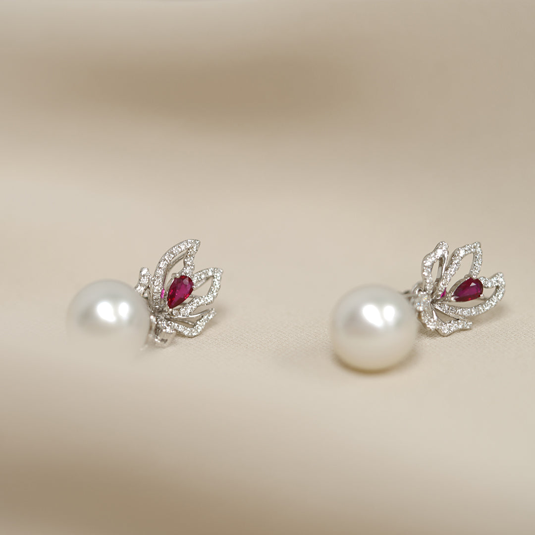 THIALH - FAUNA & FLORA - Pearl Ruby Diamond Earrings