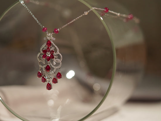 18K White Gold ruby necklace