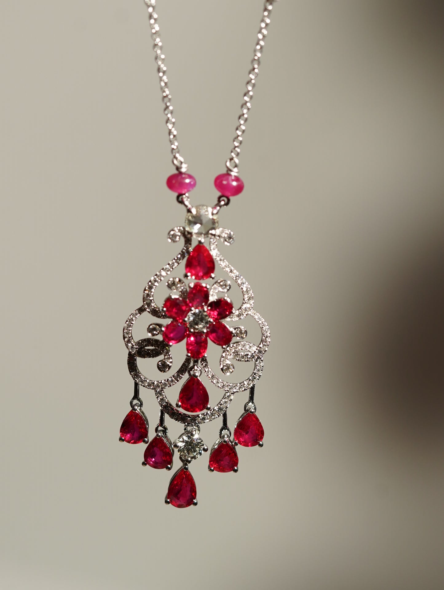 Load image into Gallery viewer, 18K White Gold ruby necklace

