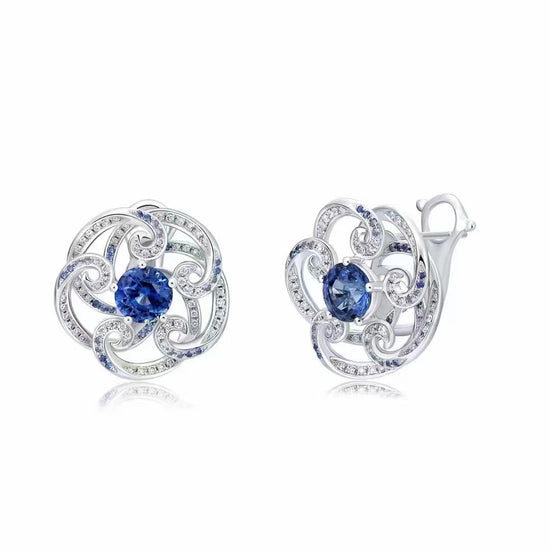 THIALH - 曼陀羅花 ‧ 花密系列 - 藍寶石和鑽石耳環