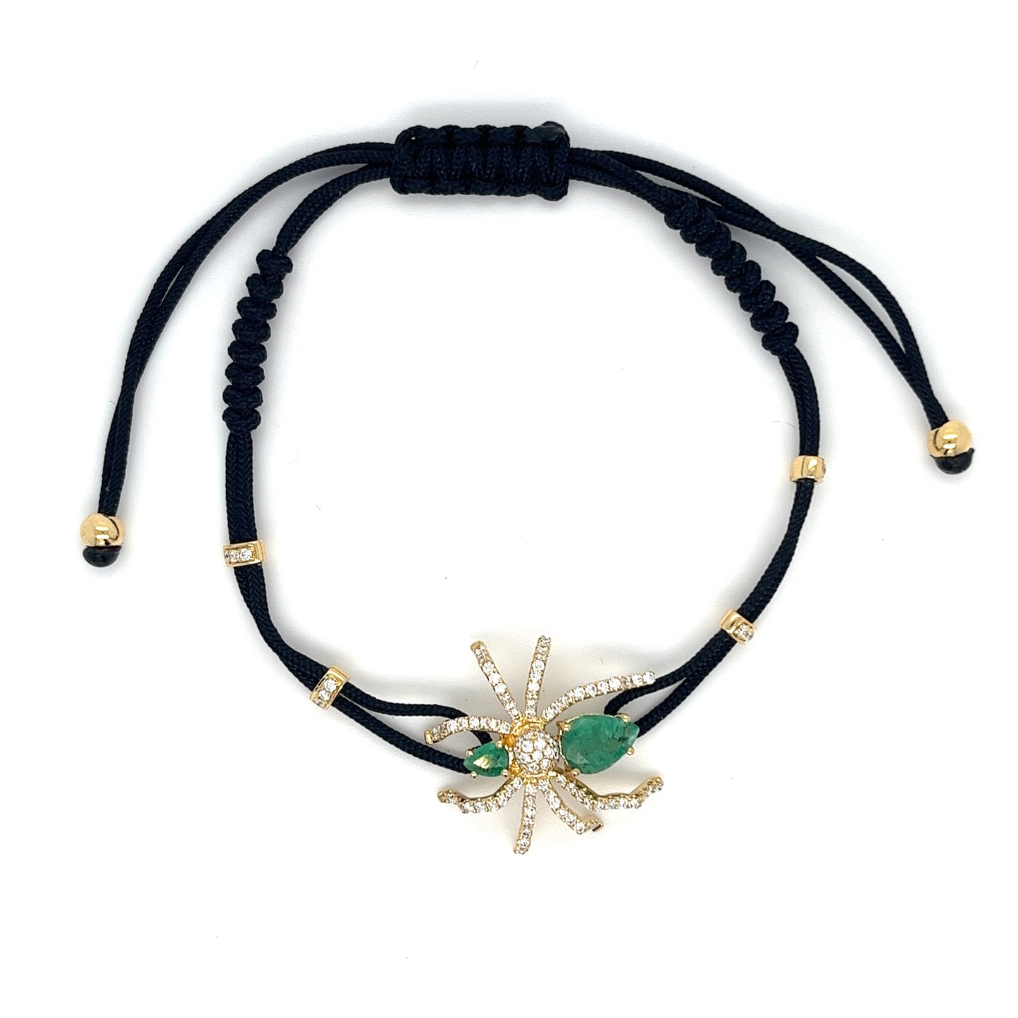 18K Yellow Gold Spider Bracelet with Emeralds and Diamonds