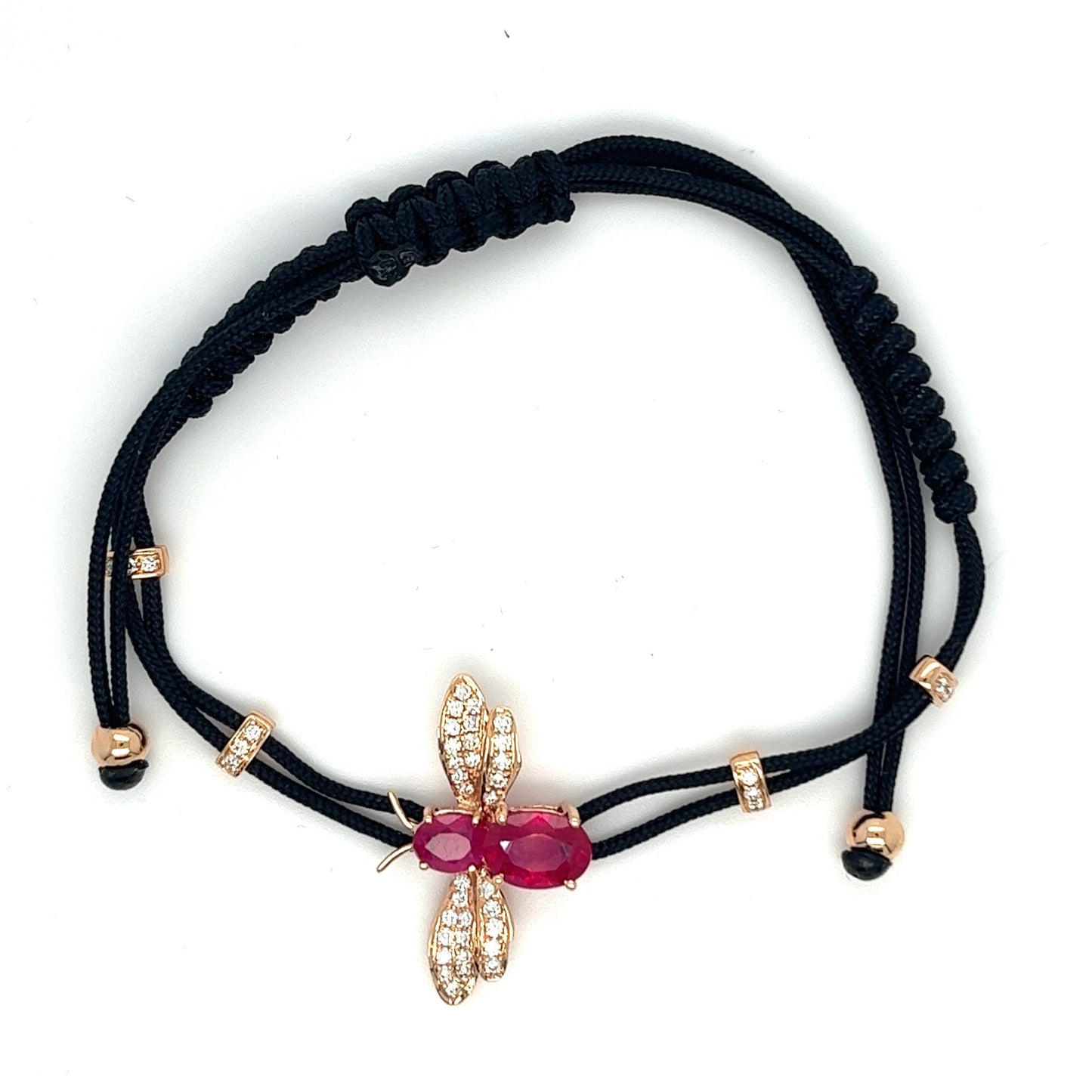 18K Rose Gold Bee Bracelet with Rubies and Diamonds
