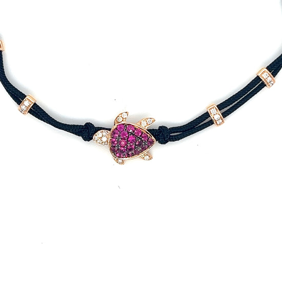 18K Rose Gold Turtle Bracelet with Rubies and Diamonds