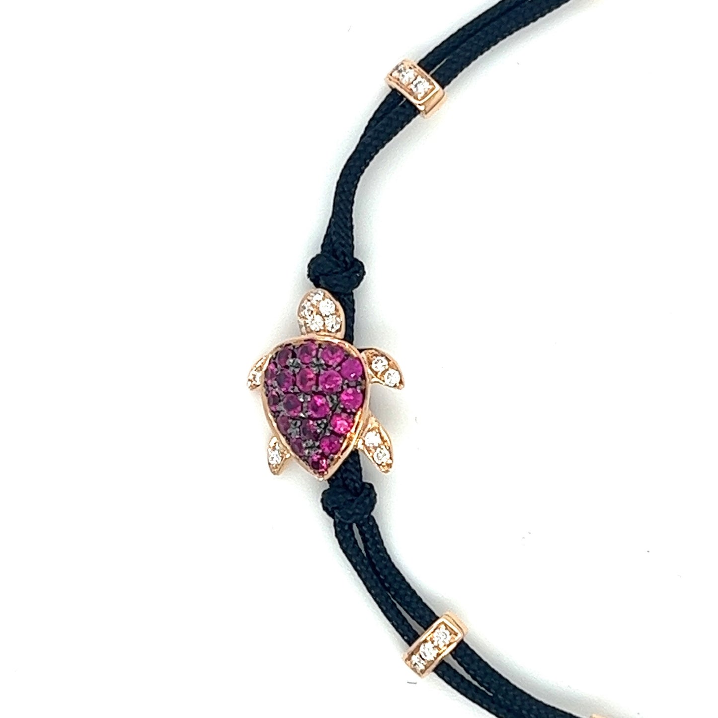18K Rose Gold Turtle Bracelet with Rubies and Diamonds
