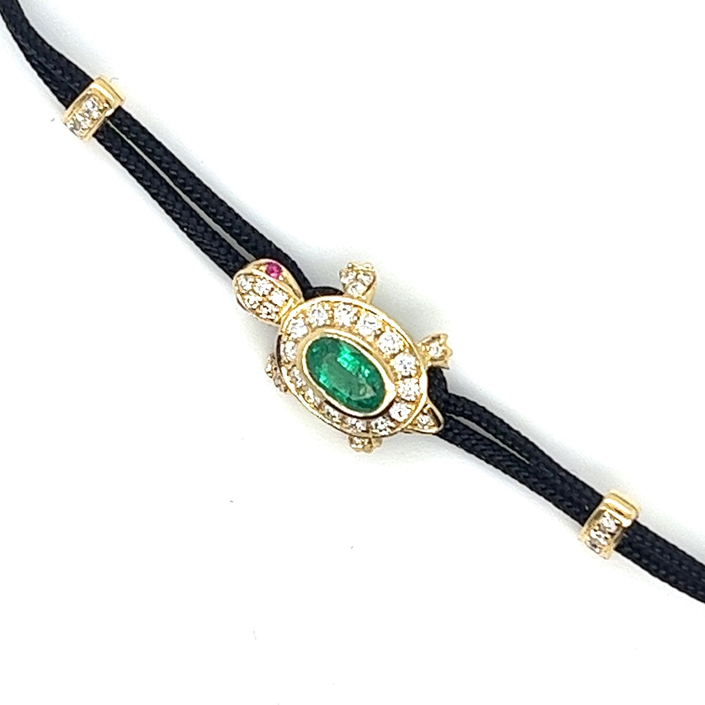 18K Yellow Gold Turtle Bracelet with Emeralds and Diamonds