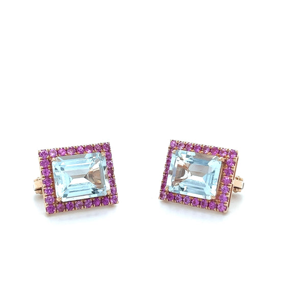 18K Rose Gold Aquamarine & Pink Sapphire Earrings