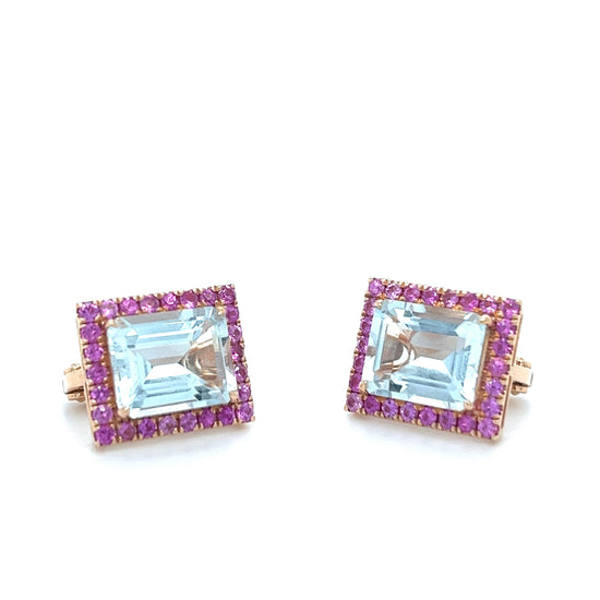18K Rose Gold Aquamarine & Pink Sapphire Earrings