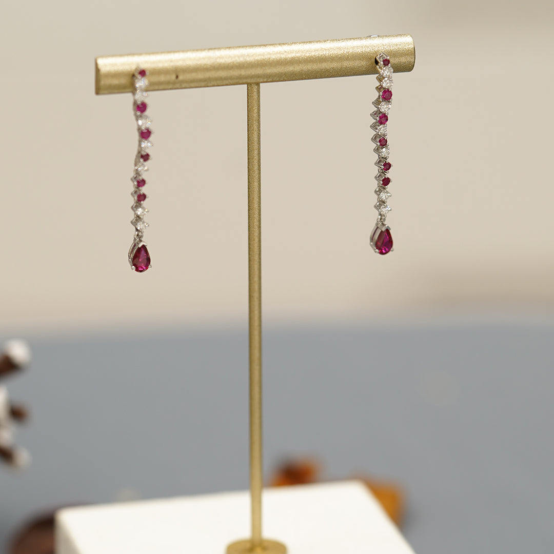 THIALH - 瑰寶系列 - 18k白金紅寶石鑽石耳環