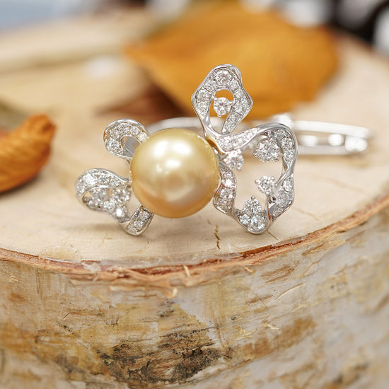 THIALH - 光影系列 - 18K白金南洋金珠鑽石戒指胸針兩用
