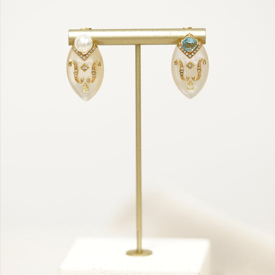 THIALH - CONCERTO - 18K Yellow Gold Topaz Akoya Pear Diamond Earrings