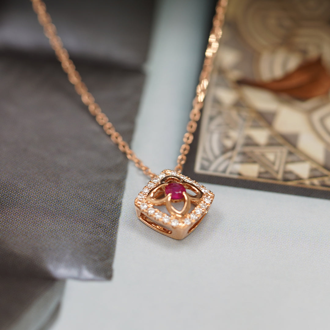 LEGACY- 18K Rose Gold Ruby and Diamond Necklace