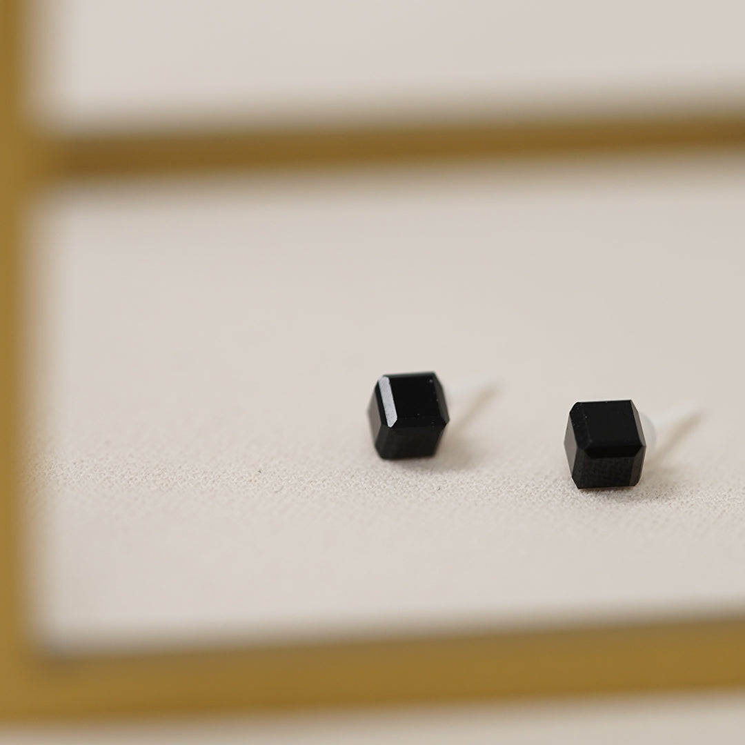 Beau- Black Cube Earring Studs