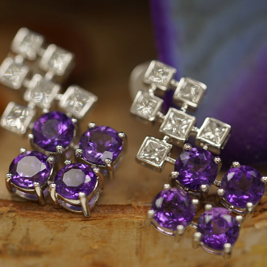 Load image into Gallery viewer, LEGACY- 18K White Gold Purple quartz and Diamonds Drop Earrings
