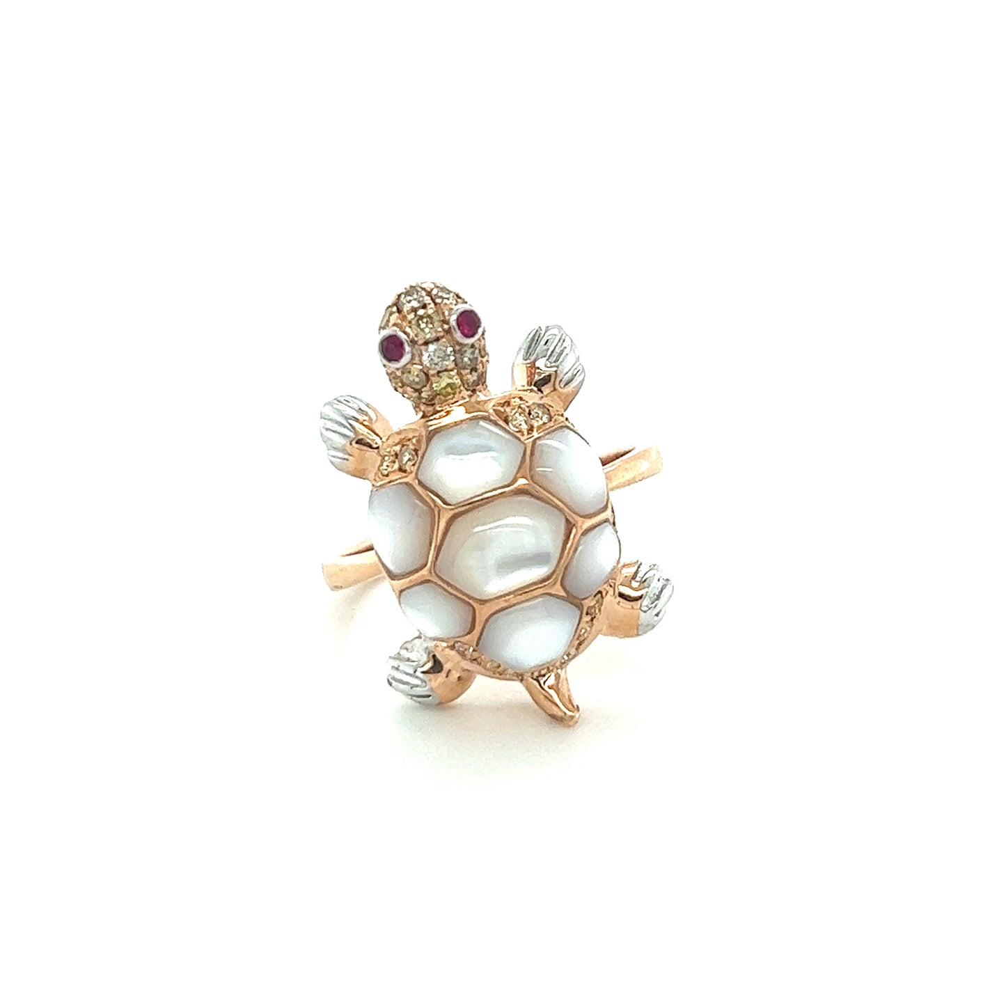 18K玫瑰金烏龜造型鑽石白貝殼戒指