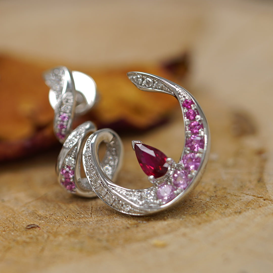 THIALH - CONCERTO - 18K White Gold Ruby Pink Sapphire Diamond Earring