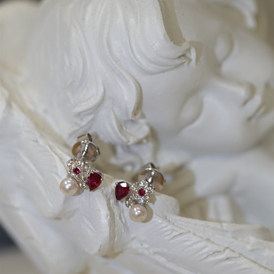 Load image into Gallery viewer, THIALH - FAUNA &amp;amp; FLORA - Ruby Baby Akoya Pearl Diamond Earrings
