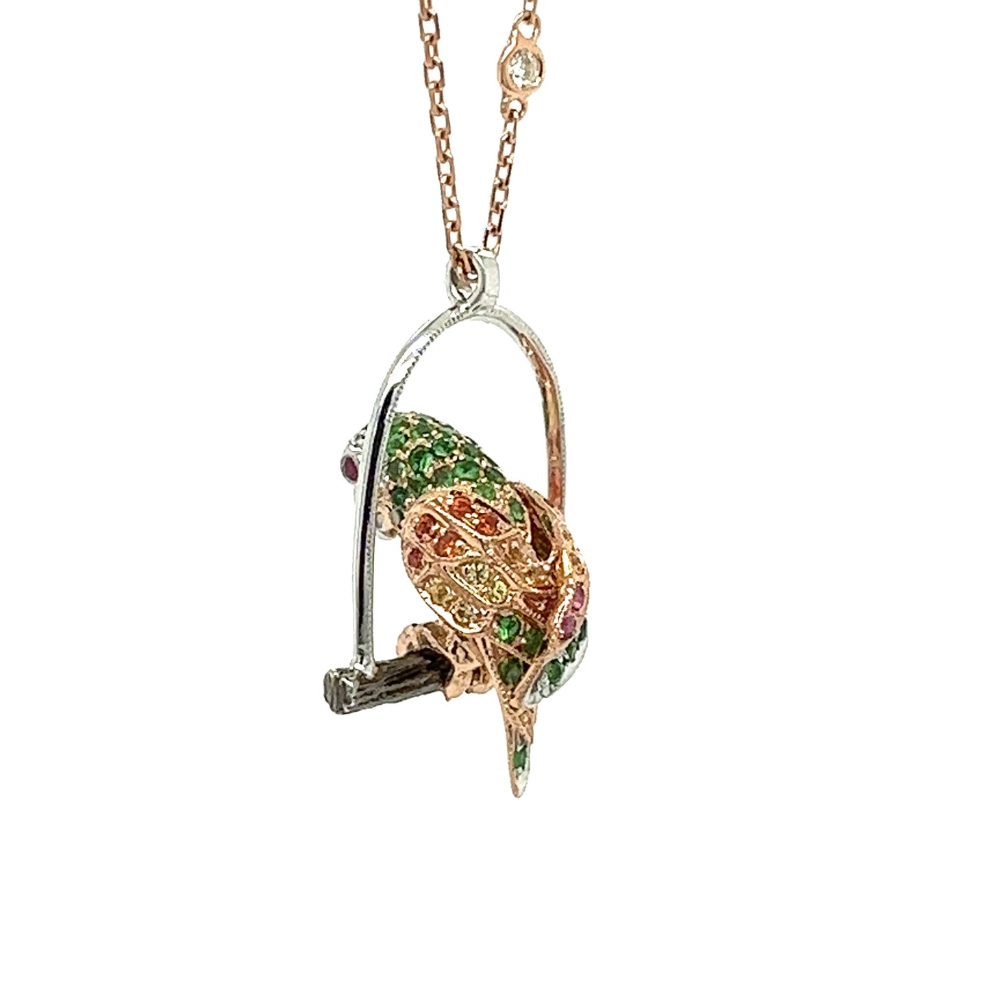 18K Gold Parrot Necklace with Diamonds Rubies Sapphires