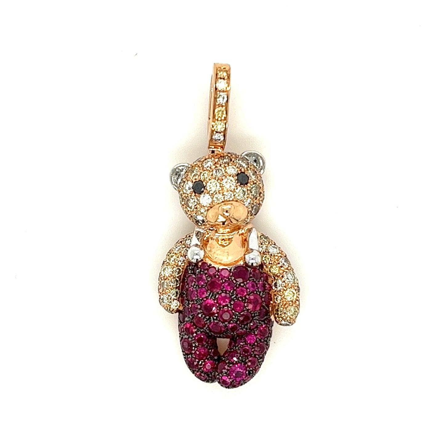 18K Gold Bear Necklace with Diamonds and Rubies