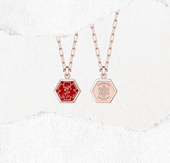 Load image into Gallery viewer, Blessing - Red Enamel Staff of life Necklace in Rose Gold Plated
