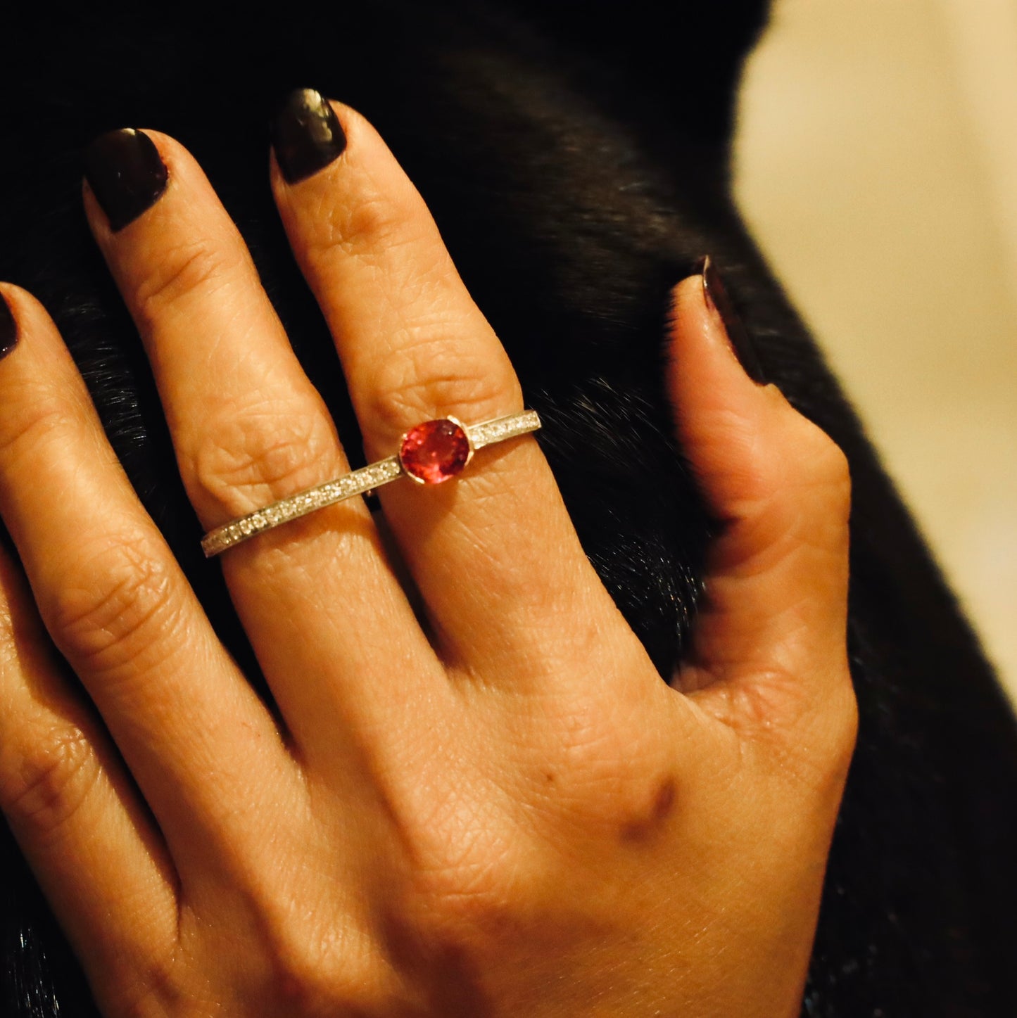 18K白金粉色碧璽鑽石戒指