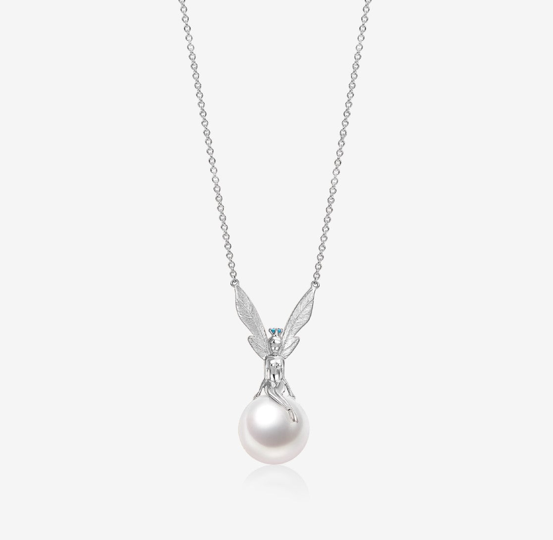 DATURA • ASTRA - 18K White Gold M size Paraiba Tourmaline and Pearl Necklace