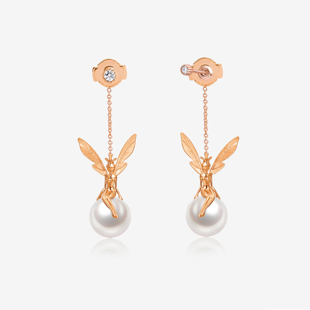 THIALH - DATURA • ASTRA - Large 18K Rose Gold Diamond and Pearl Duality Earrings