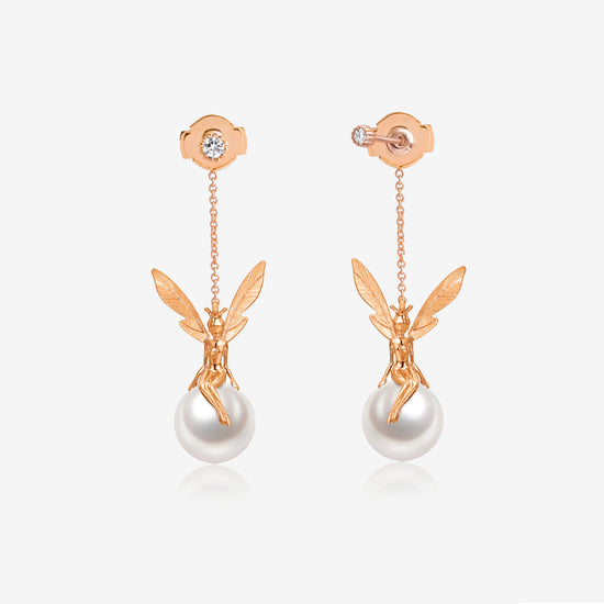 THIALH - DATURA • ASTRA - M size 18K Rose Gold Diamond and Pearl Duality Earrings