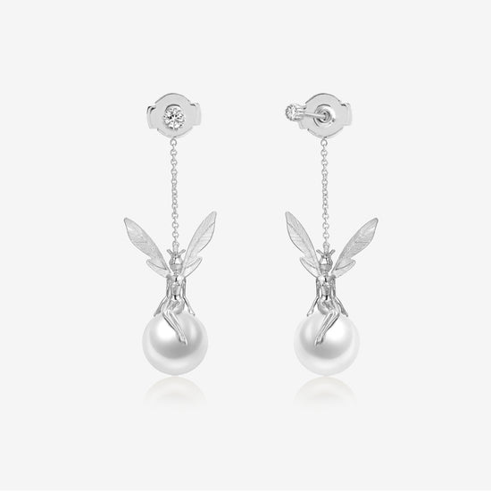 THIALH - DATURA • ASTRA - M size 18K White Gold Diamond and Pearl Duality Earrings
