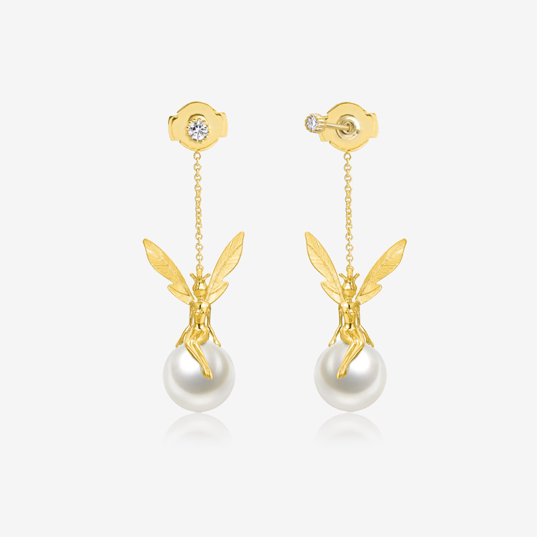 THIALH - DATURA • ASTRA - M Size 18K Yellow Gold Diamond and Pearl Duality Earrings