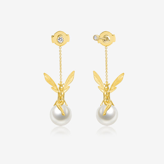 THIALH - DATURA • ASTRA - M Size 18K Yellow Gold Diamond and Pearl Duality Earrings