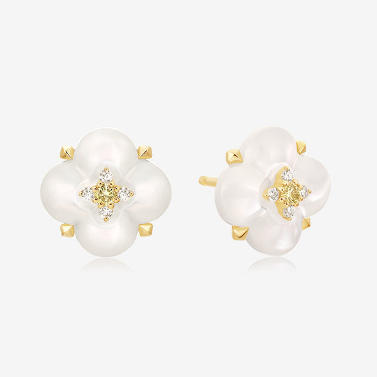 THIALH - 許願池系列 - 珍珠貝母黃白鑽石耳環