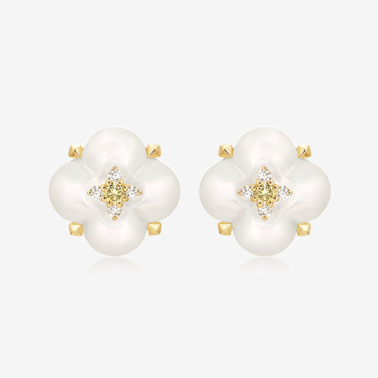 THIALH - 許願池系列 - 珍珠貝母黃白鑽石耳環