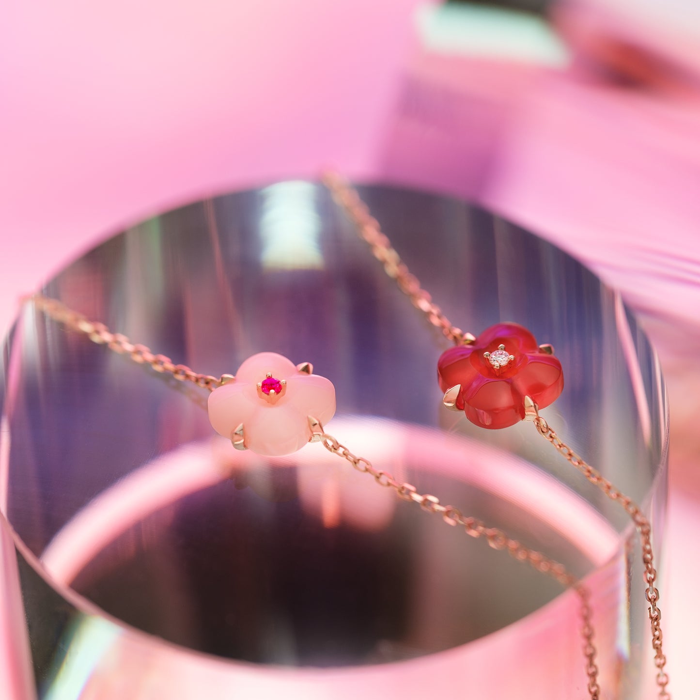 THIALH - 許願池系列 - 迷你粉紅歐珀和紅色尖晶石手鍊