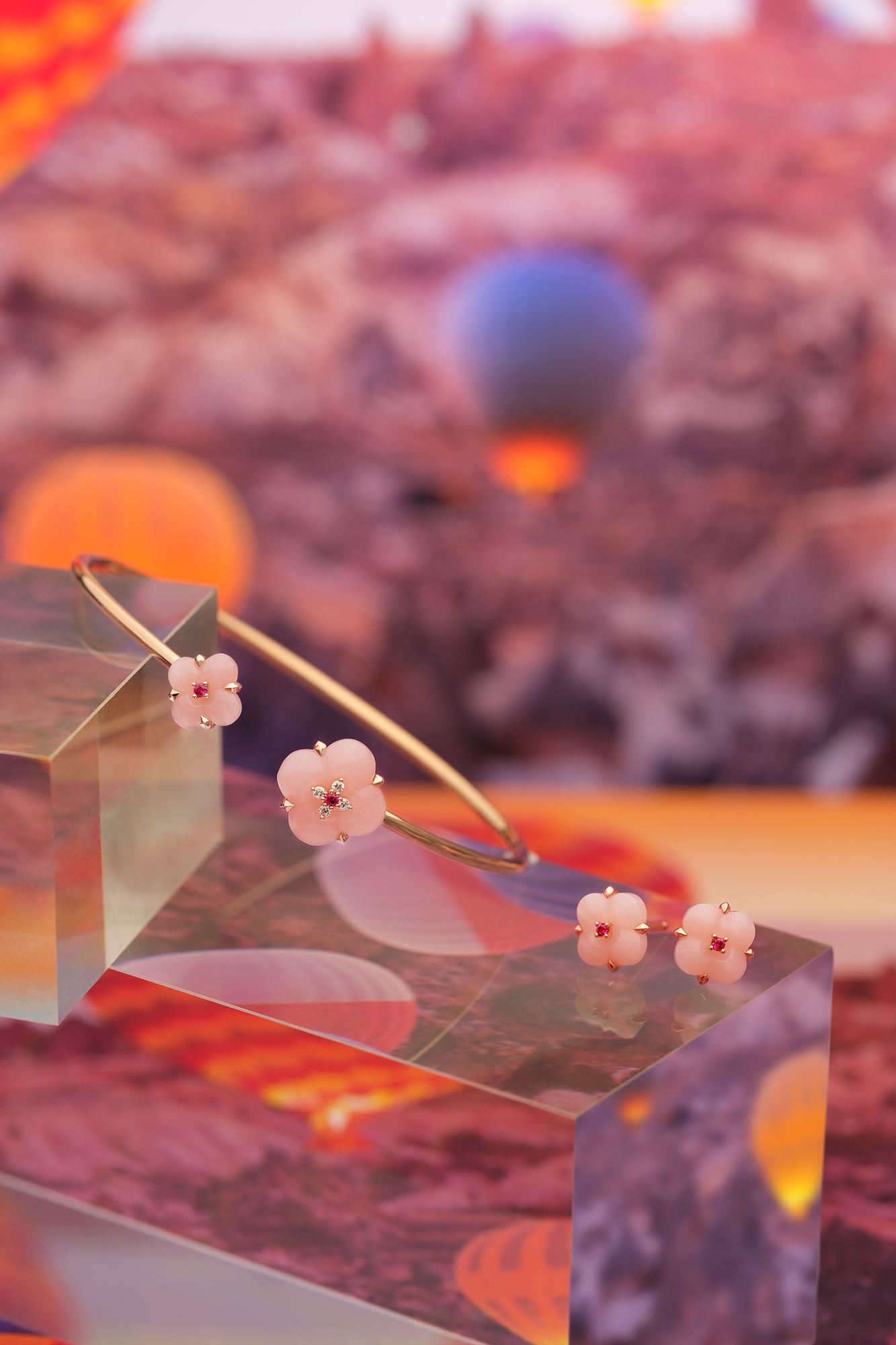 THIALH - 許願池系列 - 粉紅歐珀紅尖晶石鑽石手鐲