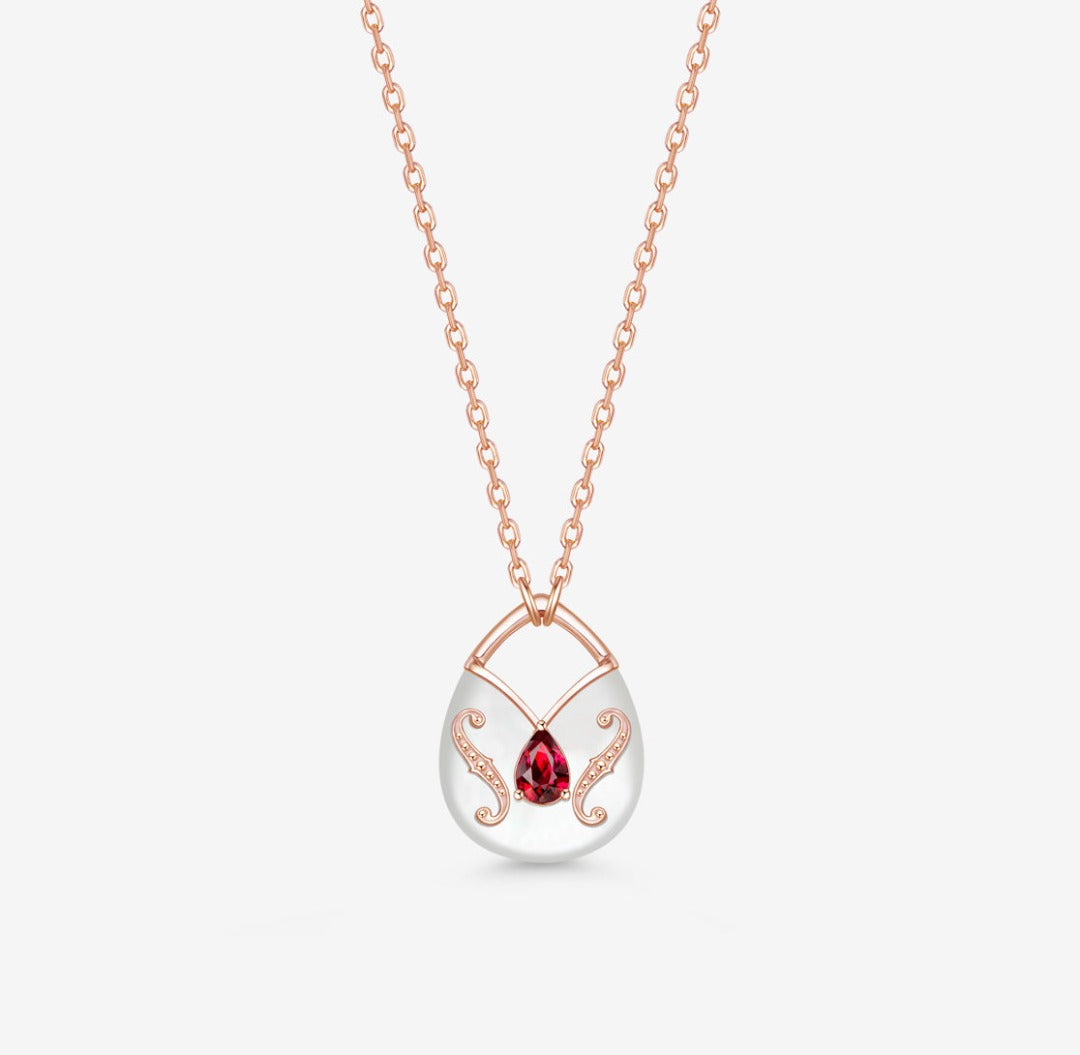 THIALH - CONCERTO - 18K Rose Gold Ruby Necklace + Galaxy - Special Design Earrings