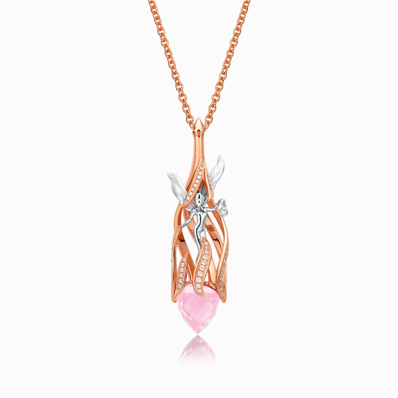 THIALH - DATURA • ASTRA - 18K Rose Gold Pink Quartz and Diamond Necklace