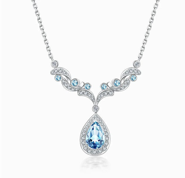 OCEAN-18K White Gold Aquamarine and diamond Necklace