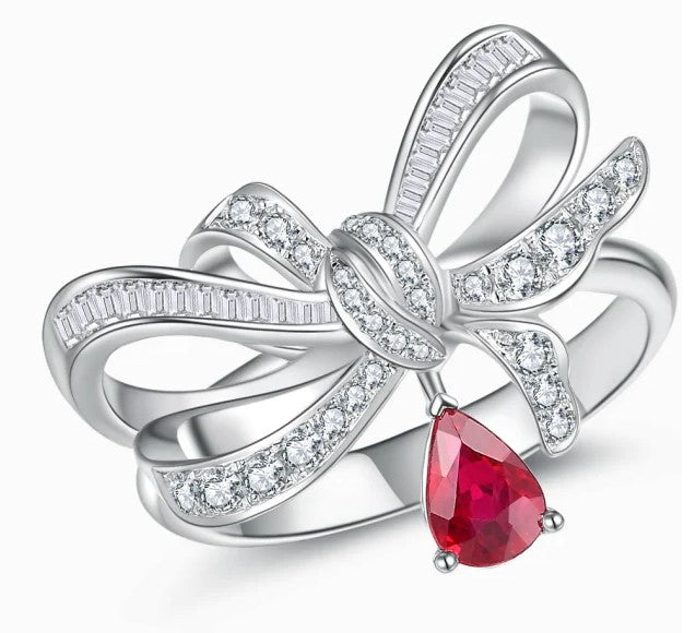 THIALH - 光影系列 - 18K白金紅寶鑽石領結戒指